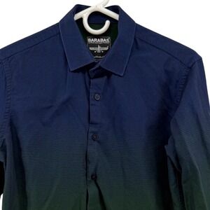 Barabas Navy Blue Green Ombre Gradient Cotton Long Sleeve Button Down Shirt S